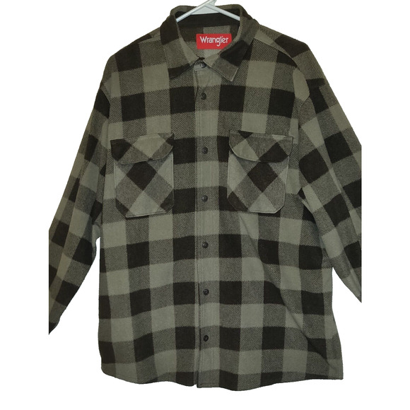 Wrangler Plaid Shirt Shacket Jacket BROWNS Fleece Unlined Men's Large L ButtonUp - Picture 2 of 14
